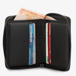 Genuine Leather Men's Zipper Wallet with Snap Closure Black - 4