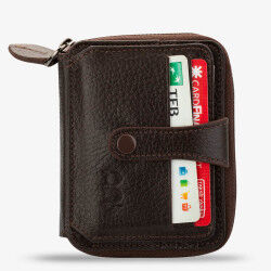 Genuine Leather Men's Zipper Wallet with Snap Closure Brown - 8