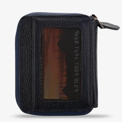 Genuine Leather Men's Zipper Wallet with Snap Closure Navy Blue - 2