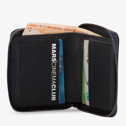 Genuine Leather Men's Zipper Wallet with Snap Closure Navy Blue - 3