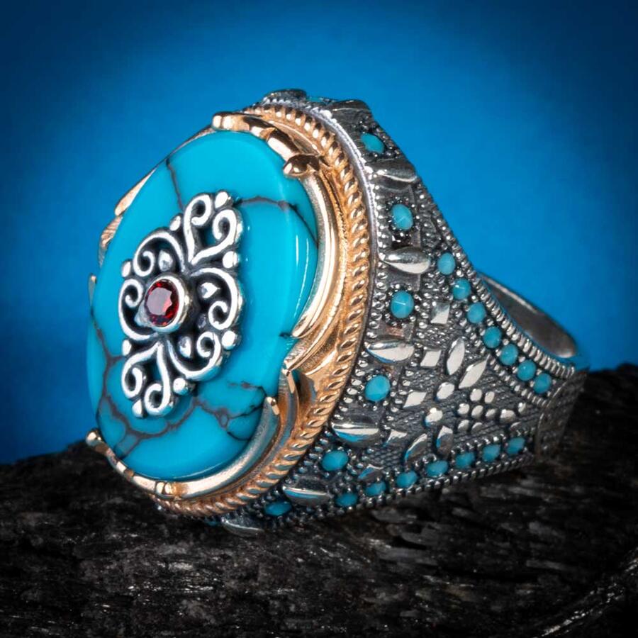 Mens silver turquoise ring best sale